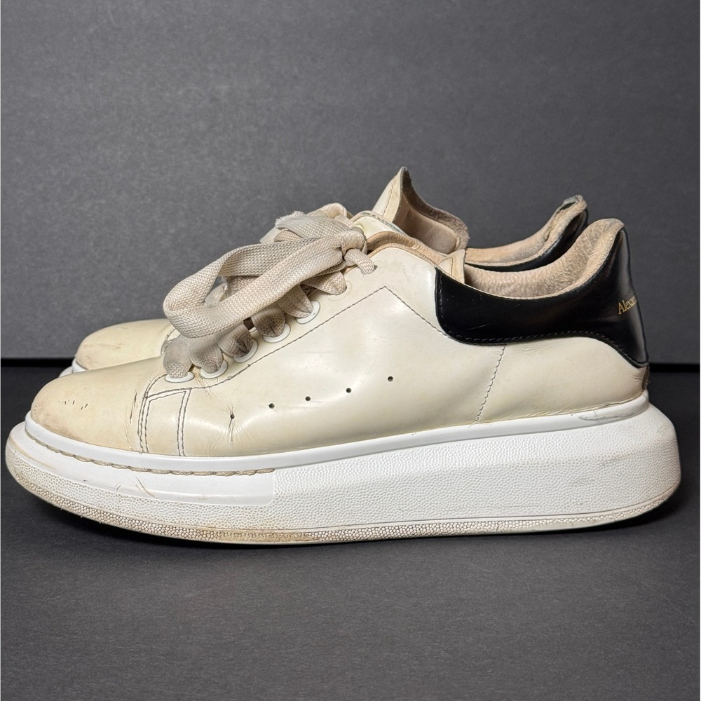Alexander McQueen Oversized Sneakers White Black Leather Platform Mens 7-7.5